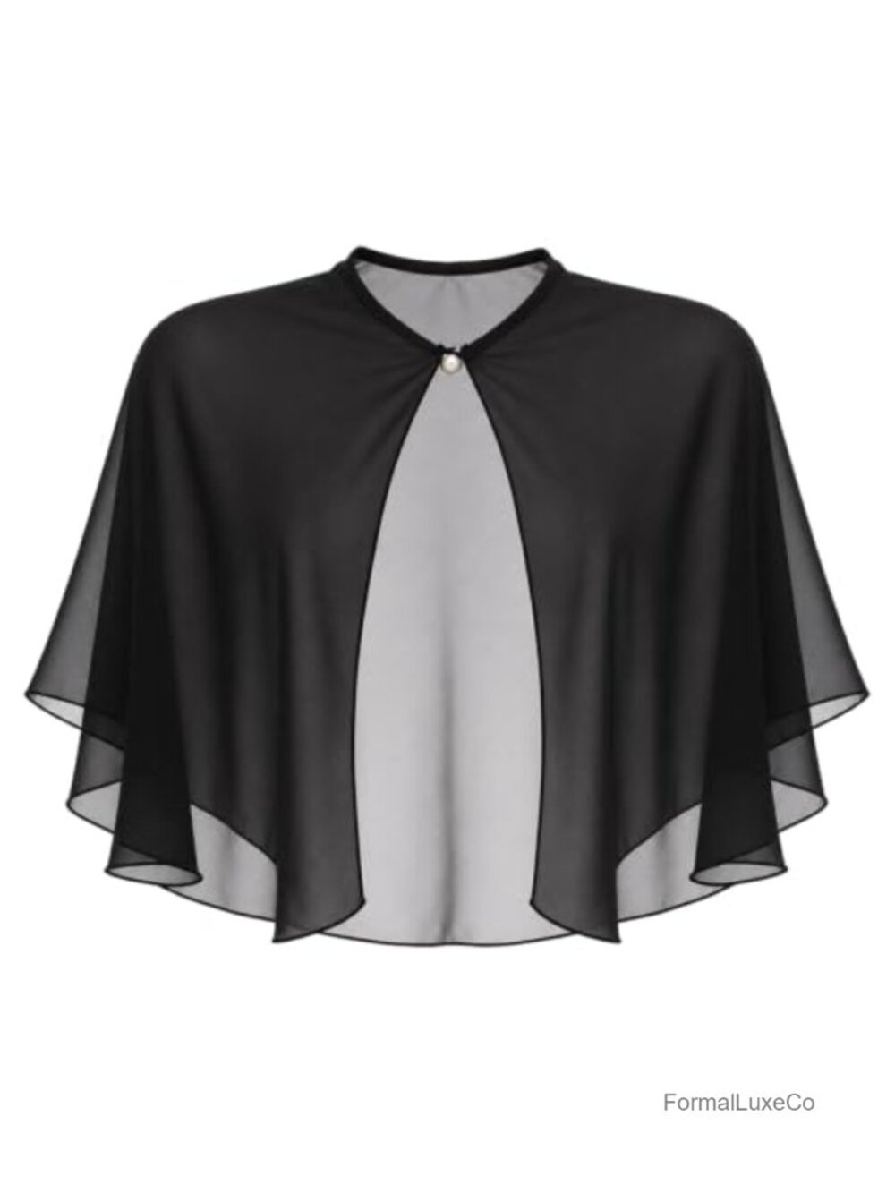 Women's Sheer Chiffon Capelet Evening Dress Shawl Pearl Button Wrap